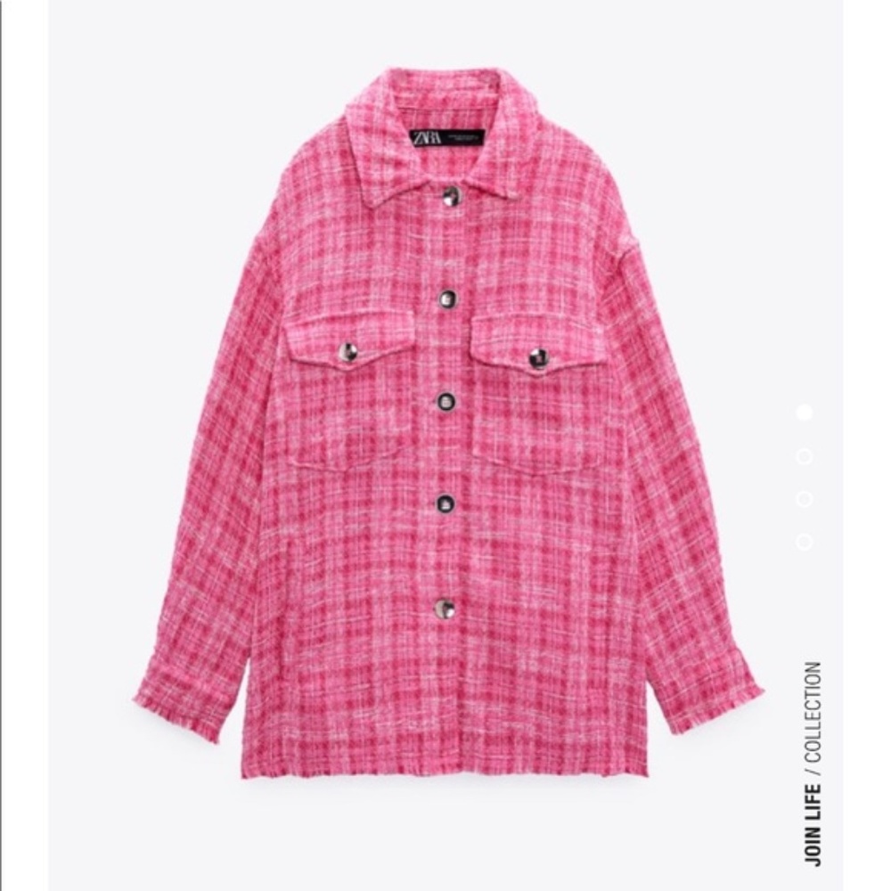 NWT ZARA WOVEN PLAID OVER SIZE SHIRT PINK / WHITE M - Picture 4 of 8